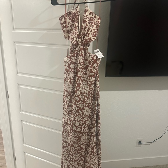 Abercrombie & Fitch Julia Slip Cutout Brown  Floral Dress Size Medium Tall - Picture 3 of 4
